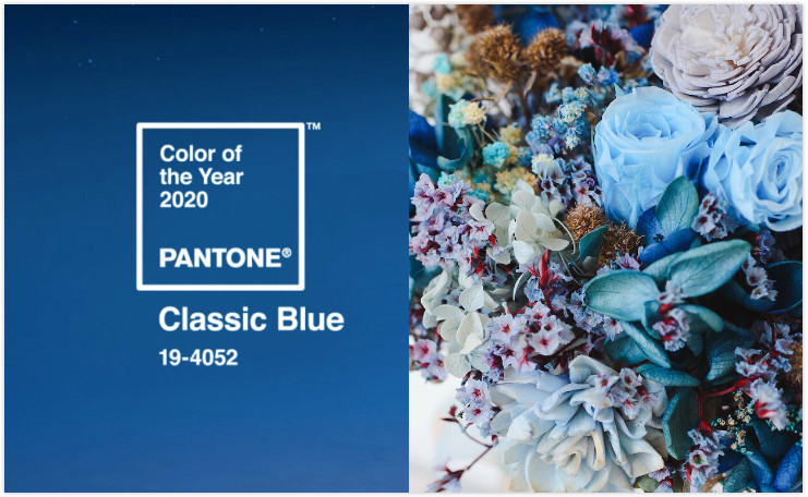 不喧嘩，寧靜且優雅的Pantone2020代表色「經典藍」捧花